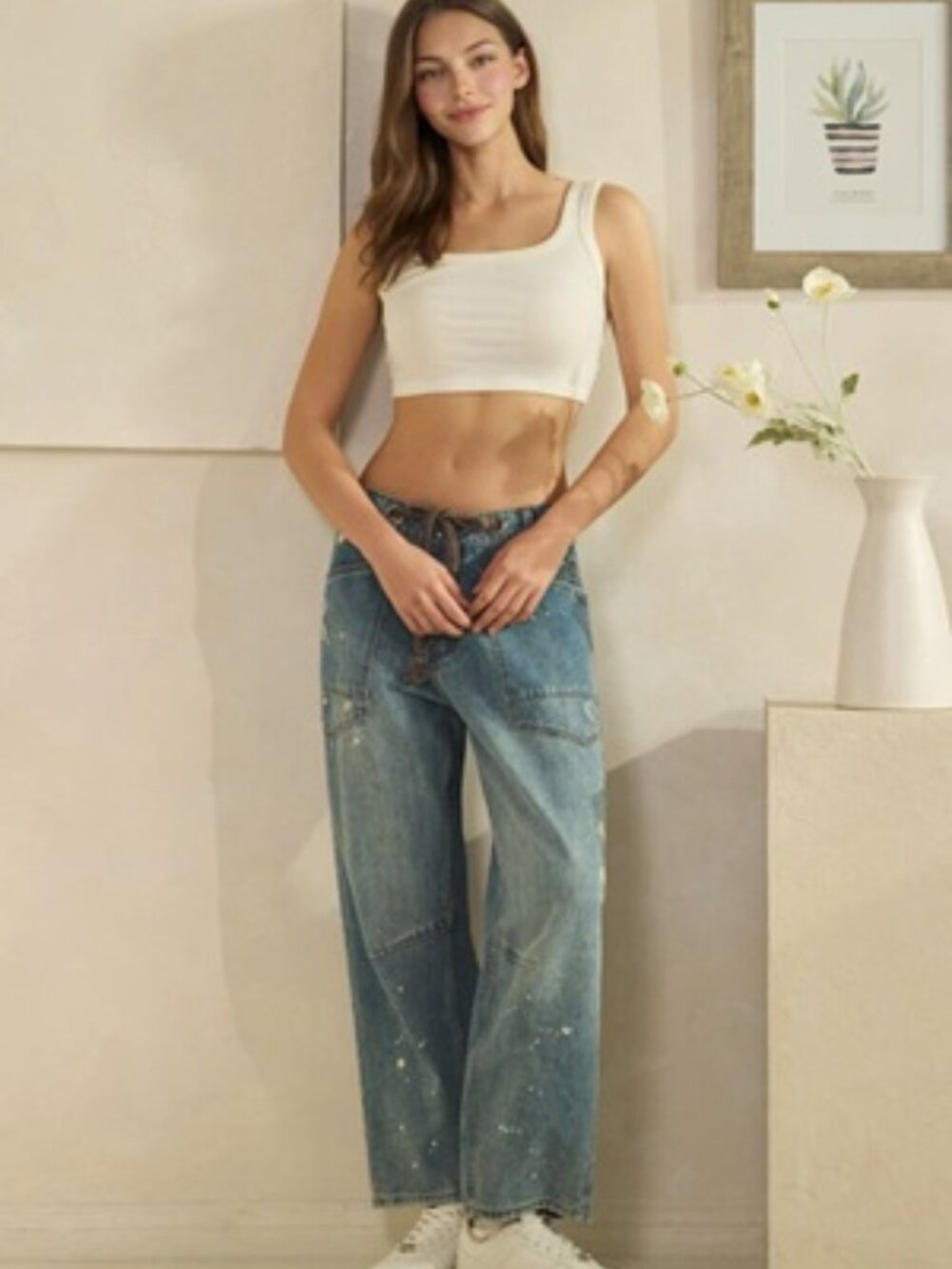 BRAND NEW OLI & HALI WASHED PAINT SPLATTERED BARREL DENIM